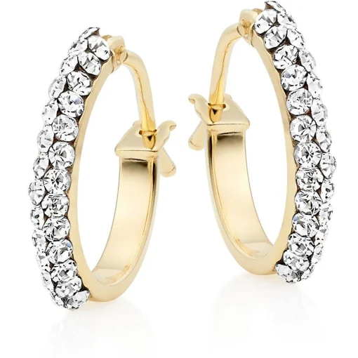Beaverbrooks 9ct Yellow Gold Crystal Hoop Earrings