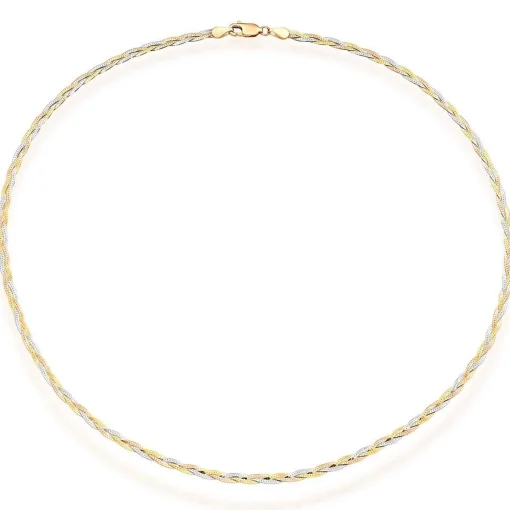 Beaverbrooks 9ct Yellow Gold, White Gold and Rose Gold Plait Necklace