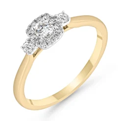 Beaverbrooks 9ct Yellow Gold Diamond Halo Ring