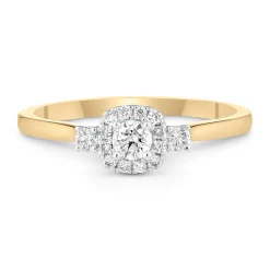 Beaverbrooks 9ct Yellow Gold Diamond Halo Ring
