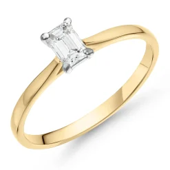 Beaverbrooks 18ct Yellow Gold Emerald Shaped Diamond Solitaire Ring