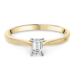 Beaverbrooks 18ct Yellow Gold Emerald Shaped Diamond Solitaire Ring