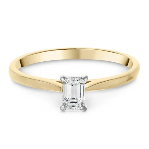 Beaverbrooks 18ct Yellow Gold Emerald Shaped Diamond Solitaire Ring