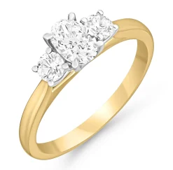 Beaverbrooks 18ct Yellow Gold Diamond Oval Shaped Three Stone Engagement Ring