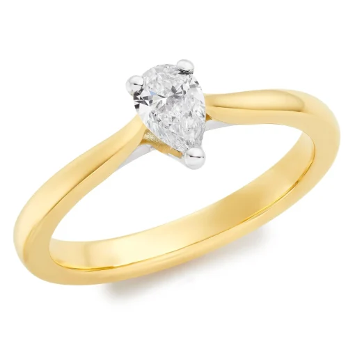 Beaverbrooks 18ct Yellow Gold Pear Diamond Solitaire Ring