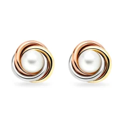 Beaverbrooks 9ct Yellow Gold, White Gold and Rose Gold Freshwater Cultured Pearl Earrings
