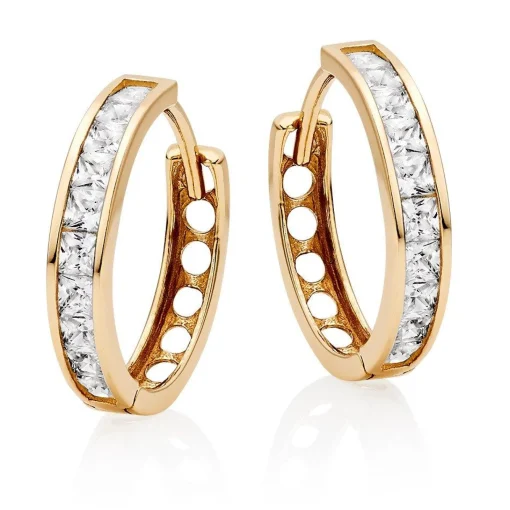 Beaverbrooks 9ct Yellow Gold Cubic Zirconia Hoop Earrings