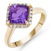 Beaverbrooks 9ct Yellow Gold Diamond Amethyst Ring