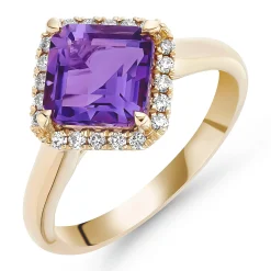 Beaverbrooks 9ct Yellow Gold Diamond Amethyst Ring