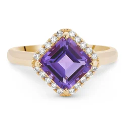 Beaverbrooks 9ct Yellow Gold Diamond Amethyst Ring