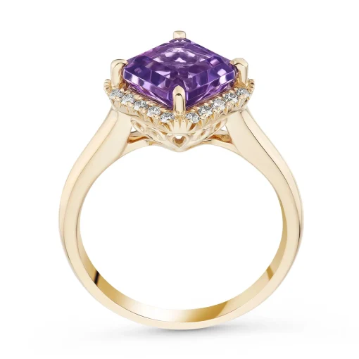 Beaverbrooks 9ct Yellow Gold Diamond Amethyst Ring