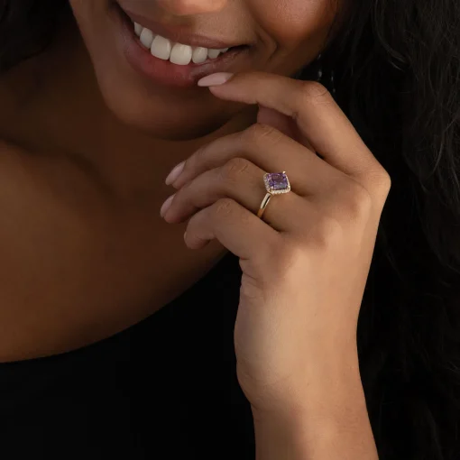 Beaverbrooks 9ct Yellow Gold Diamond Amethyst Ring
