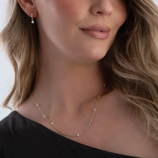 Beaverbrooks 9ct Yellow Gold Freshwater Cultured Pearl Infinity Necklace