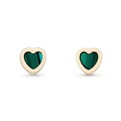 Beaverbrooks 9ct Yellow Gold Malachite Heart Stud Earrings