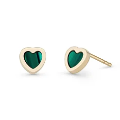 Beaverbrooks 9ct Yellow Gold Malachite Heart Stud Earrings