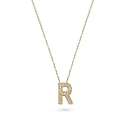 Beaverbrooks 9ct Yellow Gold Diamond Initial R Pendant