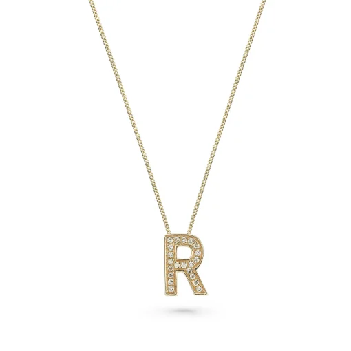 Beaverbrooks 9ct Yellow Gold Diamond Initial R Pendant