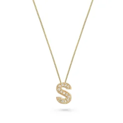 Beaverbrooks 9ct Yellow Gold Diamond Initial S Pendant