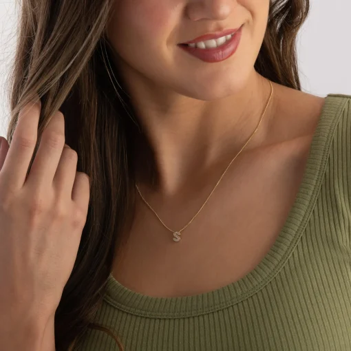 Beaverbrooks 9ct Yellow Gold Diamond Initial S Pendant