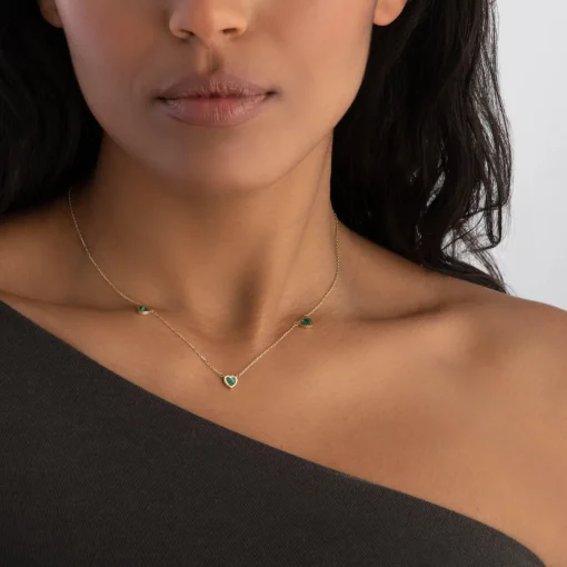 Beaverbrooks 9ct Yellow Gold Malachite Heart Necklace
