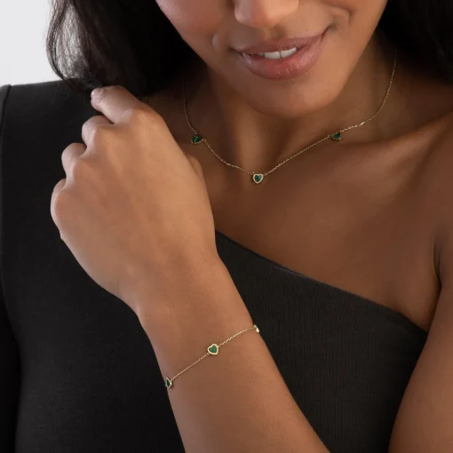 Beaverbrooks 9ct Yellow Gold Malachite Heart Necklace