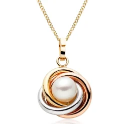 Beaverbrooks 9ct Yellow Gold, Rose Gold and White Gold Freshwater Cultured Pearl Knot Pendant
