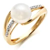 Beaverbrooks 9ct Yellow Gold Diamond Freshwater Cultured Pearl Ring