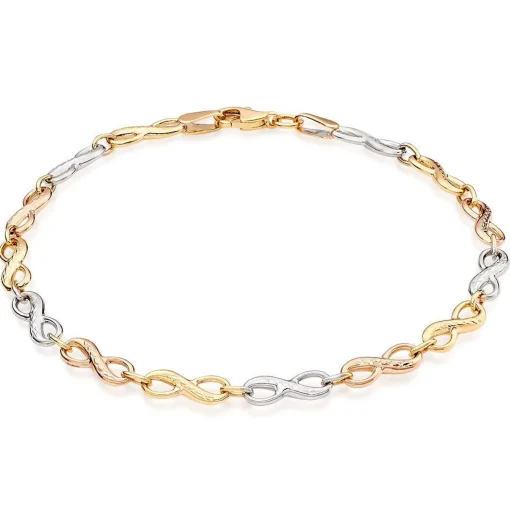 Beaverbrooks 9ct Yellow, White and Rose Gold Infinity Bracelet