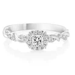 Beaverbrooks Entwine Platinum Diamond Cushion Cut Halo Ring