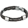 Beaverbrooks Men's Steel and Brown Leather Bracelet
