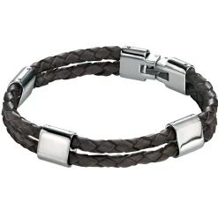 Beaverbrooks Men's Steel and Brown Leather Bracelet