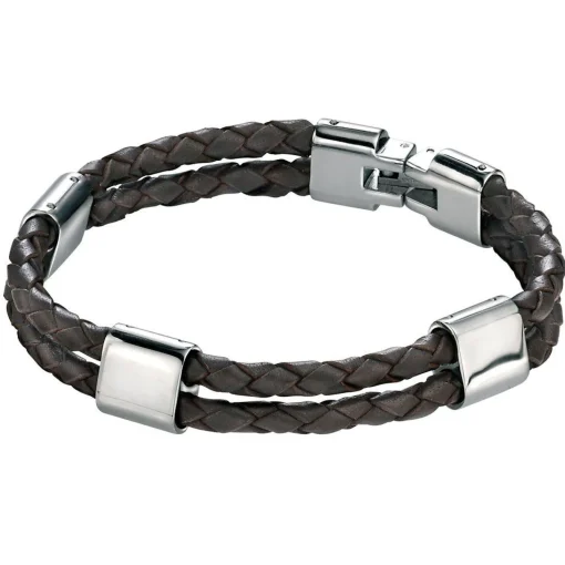 Beaverbrooks Men's Steel and Brown Leather Bracelet