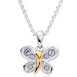 Beaverbrooks Mini B Silver and Gold Plated Crystal Butterfly Pendant