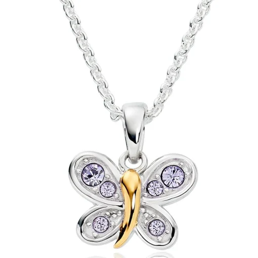Beaverbrooks Mini B Silver and Gold Plated Crystal Butterfly Pendant