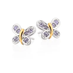 Beaverbrooks Mini B Silver and Gold Plated Crystal Butterfly Earrings