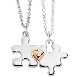 Beaverbrooks Mini B Silver and Rose Gold Plated Diamond Jigsaw Mother Daughter Pendant Set