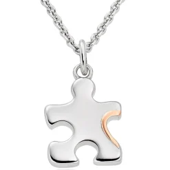 Beaverbrooks Mini B Silver and Rose Gold Plated Diamond Jigsaw Mother Daughter Pendant Set
