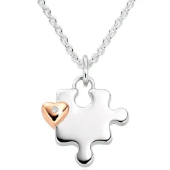 Beaverbrooks Mini B Silver and Rose Gold Plated Diamond Jigsaw Mother Daughter Pendant Set