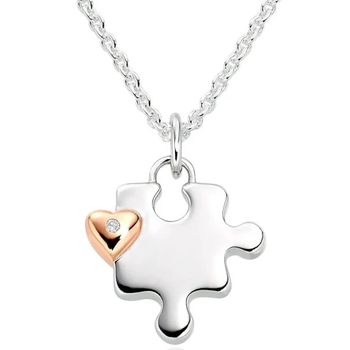 Beaverbrooks Mini B Silver and Rose Gold Plated Diamond Jigsaw Mother Daughter Pendant Set
