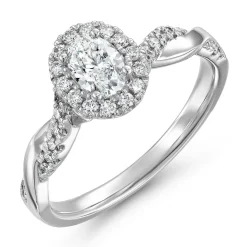 Beaverbrooks Platinum Diamond Oval Shaped Halo Engagement Ring