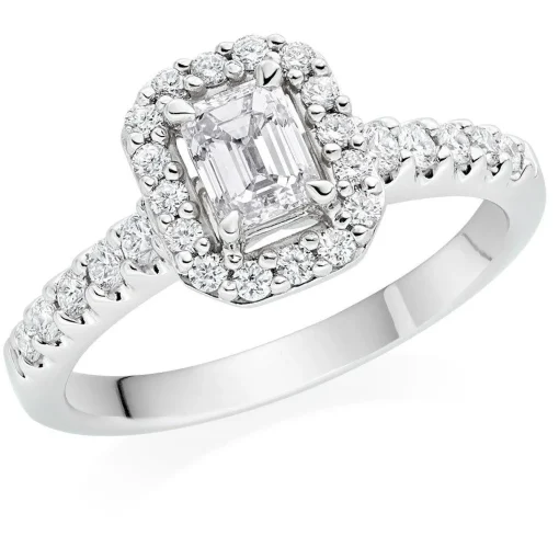 Beaverbrooks Platinum Diamond Emerald Cut Halo Ring