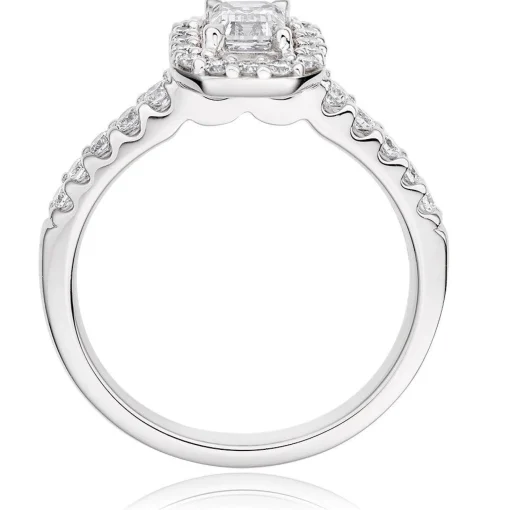 Beaverbrooks Platinum Diamond Emerald Cut Halo Ring