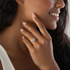Beaverbrooks Platinum Diamond Emerald Cut Halo Ring