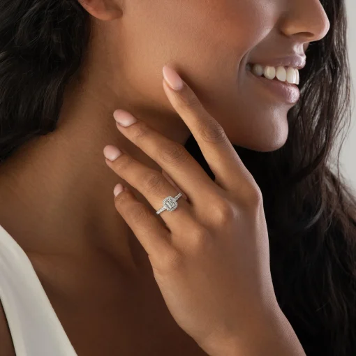 Beaverbrooks Platinum Diamond Emerald Cut Halo Ring