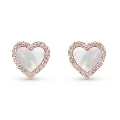 Beaverbrooks Rose Gold Plated Cubic Zirconia Mother of Pearl Heart Stud Earrings