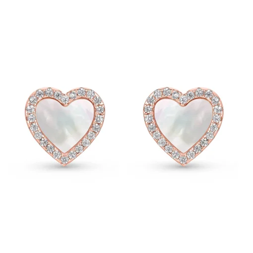 Beaverbrooks Rose Gold Plated Cubic Zirconia Mother of Pearl Heart Stud Earrings