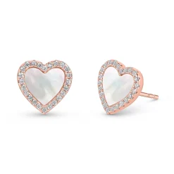 Beaverbrooks Rose Gold Plated Cubic Zirconia Mother of Pearl Heart Stud Earrings