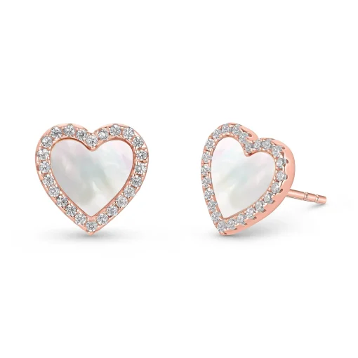 Beaverbrooks Rose Gold Plated Cubic Zirconia Mother of Pearl Heart Stud Earrings