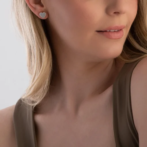 Beaverbrooks Rose Gold Plated Cubic Zirconia Mother of Pearl Heart Stud Earrings