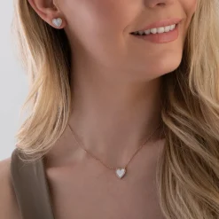 Beaverbrooks Rose Gold Plated Cubic Zirconia Mother of Pearl Heart Stud Earrings